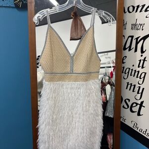 Chic Beige and White Feather Dress